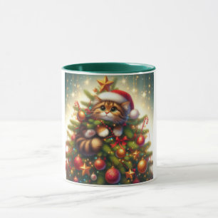 Cute, mischievous cat in the Christmas tree Mug