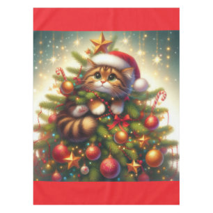 Cute, mischievous cat in the Christmas tree Tablecloth