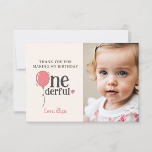 Cute Miss Onederful Thank You Card with Photo
