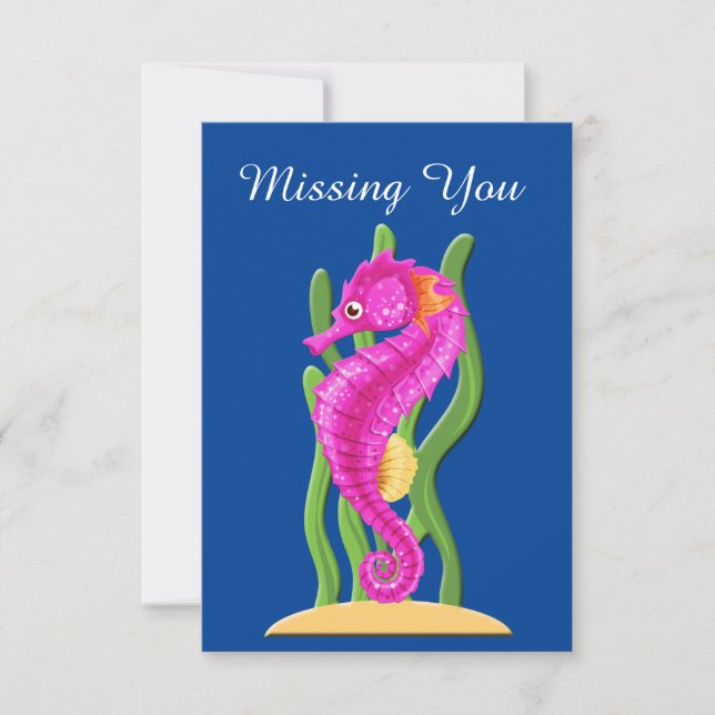 Cute missing you seahorse Note Card (Front)