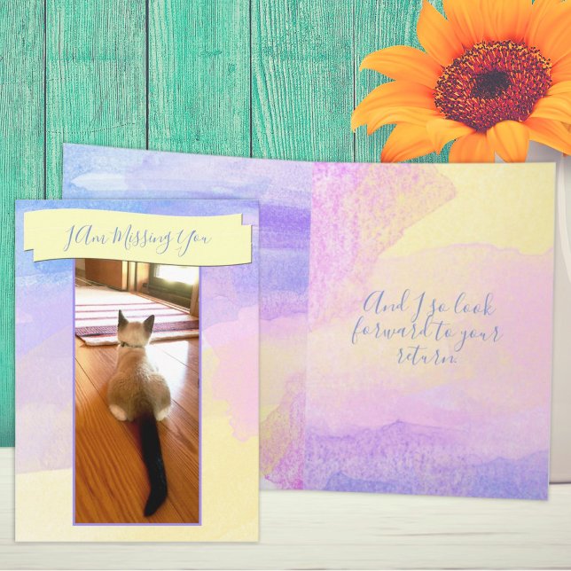Cute Missing You Siamese Kitten Photo Placeholder Card (Creator Uploaded)