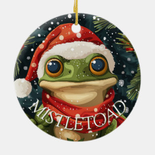 Cute Mistletoad Christmas Frog in Santa Hat Ceramic Ornament