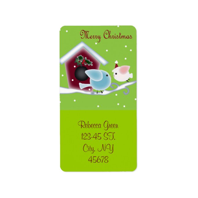 Cute mistletoe Love Birds Our First Christmas Label (Front)