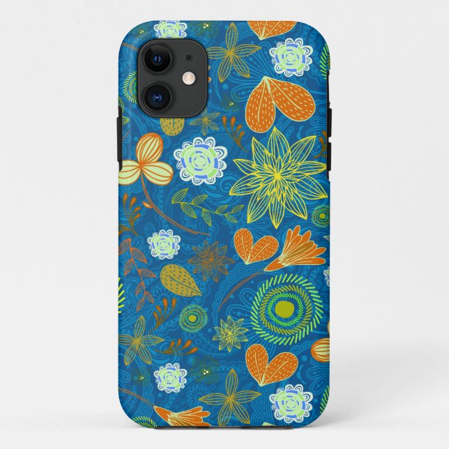Cute mixed blue paisley colourful flowers patterns Case-Mate iPhone case (Back)