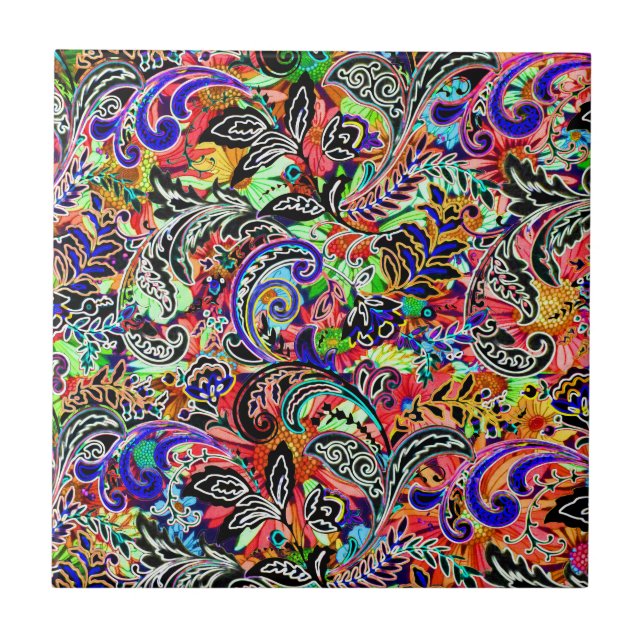 Cute mixed colourful flowers patterns ceramic tile (Front)