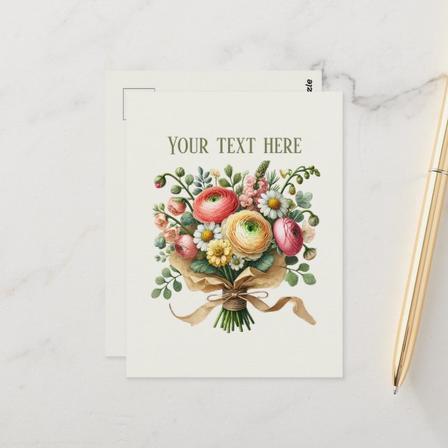 Cute mixed flowers customisable postcard (Front/Back In Situ)