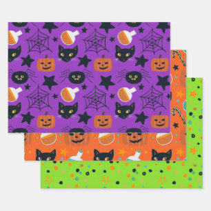 Cute Mixed Pattern Halloween Coordinating Wrapping Paper Sheet