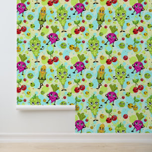 Cute mixed vegetables and fruit tiled pattern  wallpaper