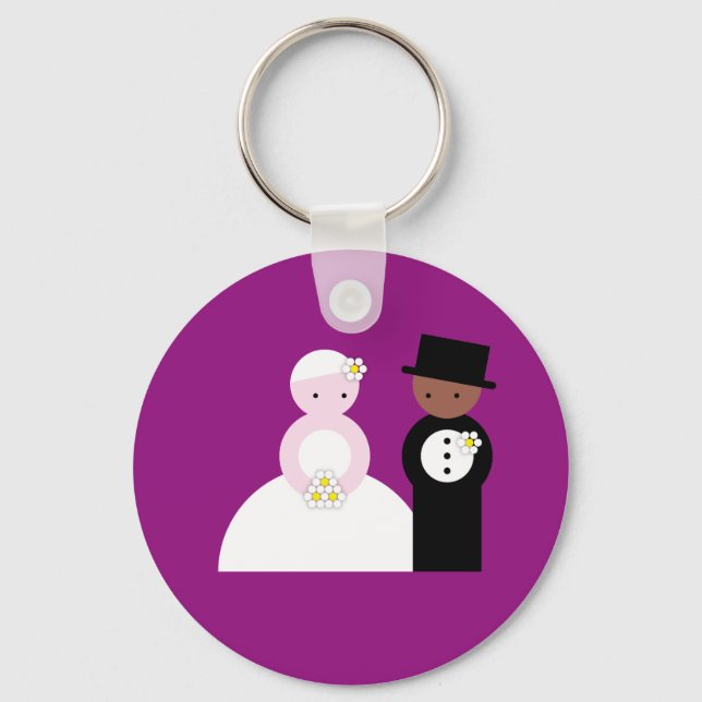 Cute mixed wedding couple key ring (Front)