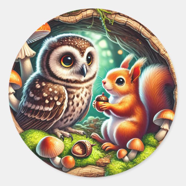 Cute mixed woodland animals  classic round sticker (Front)