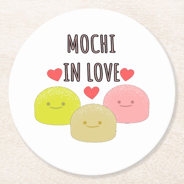 Cute Mochi Cartoon Drawings Round Paper Coaster (Front)