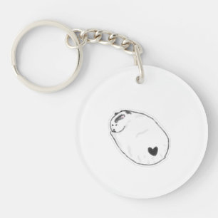 Cute Mochi Cat With Heart Spot Hand Drawn Art Key Ring