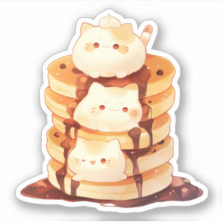 Cute Mochi Cats and Chocolate Pancake Sticker