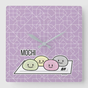 Cute Mochi ice cream rice cake Japanese green tea Square Wall Clock