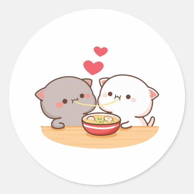 Cute Mochi Peach Cat Classic Round Sticker (Front)