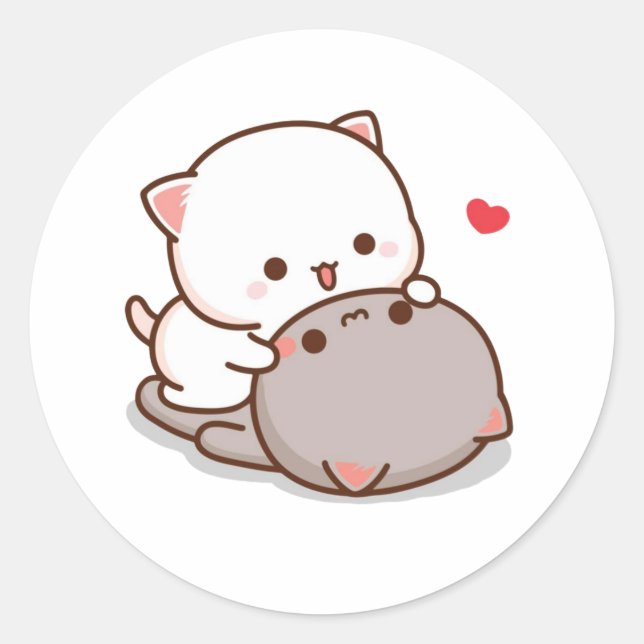 Cute Mochi Peach Cat Classic Round Sticker (Front)