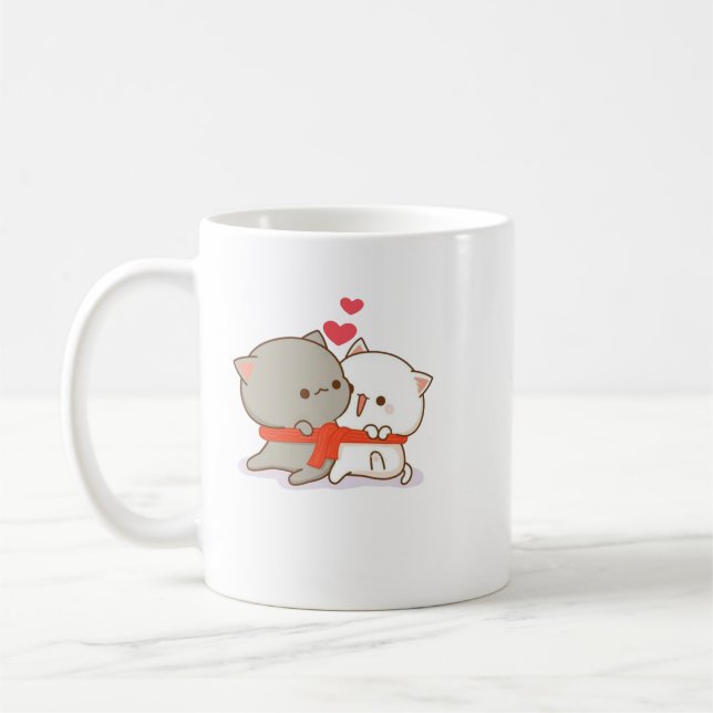 Cute Mochi Peach Cat Coffee Mug (Left)