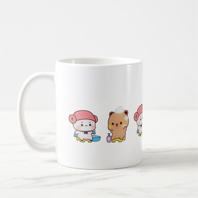Cute Mochi Peach Cat Coffee Mug (Left)