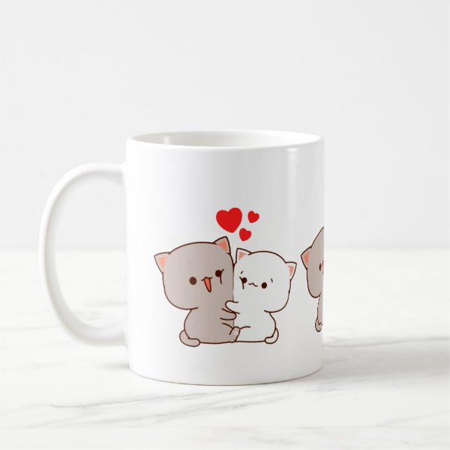 Cute Mochi Peach Cat Coffee Mug (Left)
