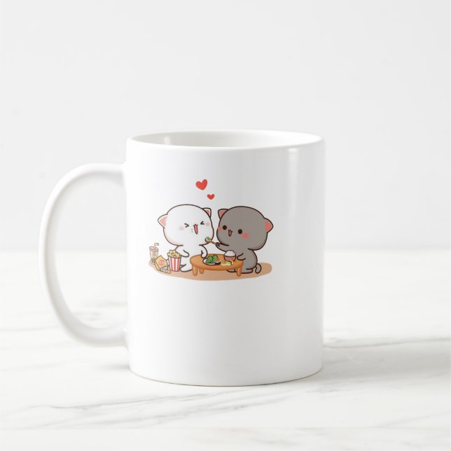Cute Mochi Peach Cat Coffee Mug (Left)