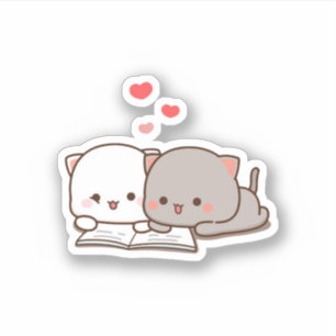 Cute Mochi Peach Cat Reading Book