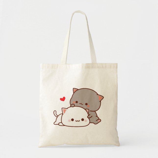 cute mochi peach cat  T-Shirt Tote Bag (Front)