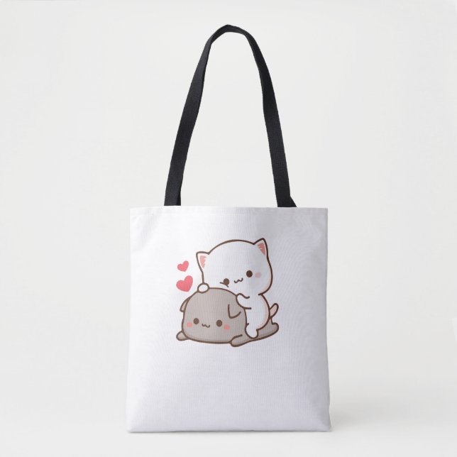 Cute Mochi Peach Cat Tote Bag (Front)