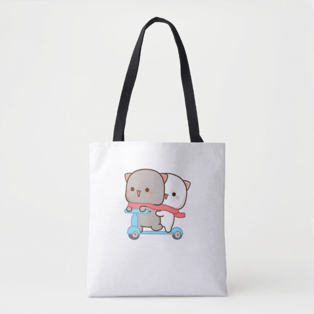 Cute Mochi Peach Cat Tote Bag (Front)