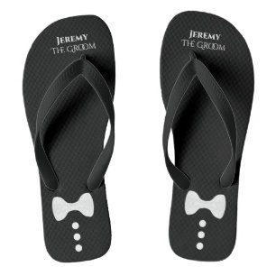 Cute Mock Tuxedo Tie The Groom Black Wedding Thongs
