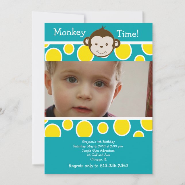 CUTE Mod MONKEY *PHOTO* Birthday Invitation (Front)