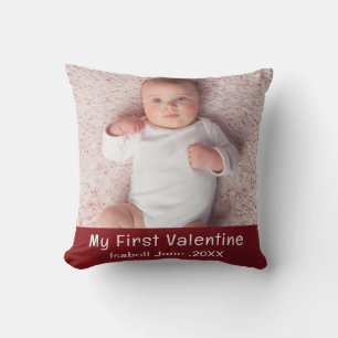 Cute Modern 1st Valentine's Day Personalise Photo  Cushion