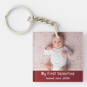 Cute Modern 1st Valentine's Day Personalise Photo  Key Ring