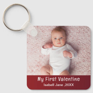 Cute Modern 1st Valentine's Day Personalise Photo  Key Ring