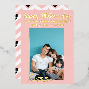 Cute Modern 2 Photo Happy Mothers Day  Foil Holiday Card