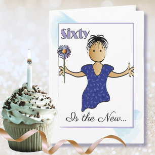 Cute Modern 60 Birthday Card with Flower for Her  