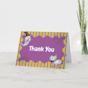 Cute Modern A Little Boo Ghost Cat Baby Shower Thank You Card
