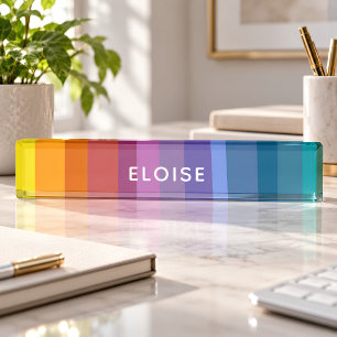 Cute Modern Abstract Vibrant Rainbow Stripes Art Nameplate