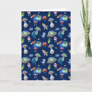 Cute Modern Alien Monsters Space Kids Pattern Card