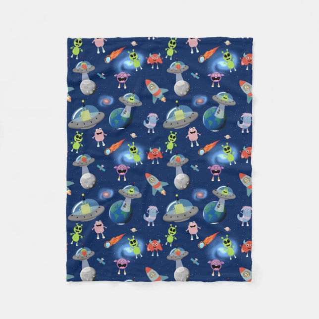 Cute Modern Alien Monsters Space Kids Pattern Fleece Blanket (Front)