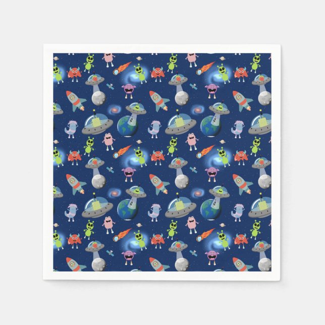 Cute Modern Alien Monsters Space Kids Pattern Napkin (Front)