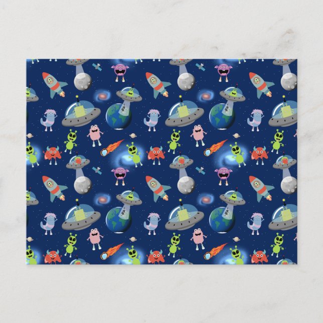 Cute Modern Alien Monsters Space Kids Pattern Postcard (Front)