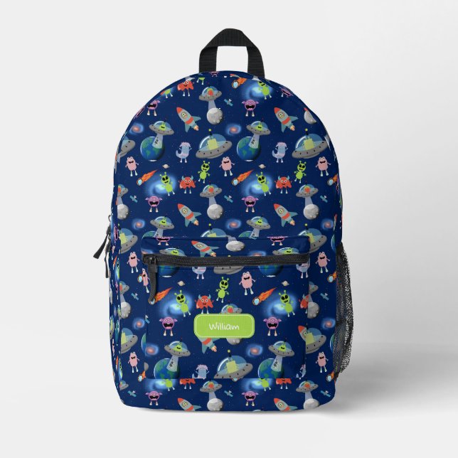 Cute Modern Alien Monsters Space Kids School Printed Backpack (Front)