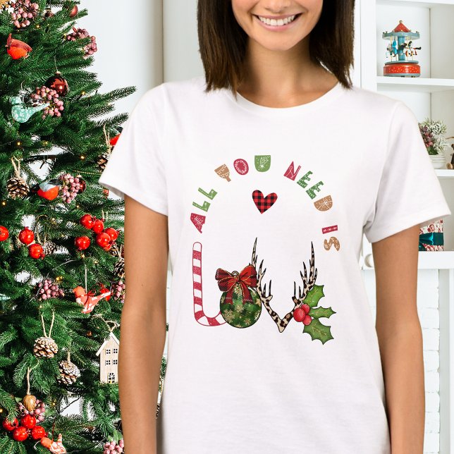 Cute Modern All You Need Is Love Christmas Womens T-Shirt (Creator Uploaded)
