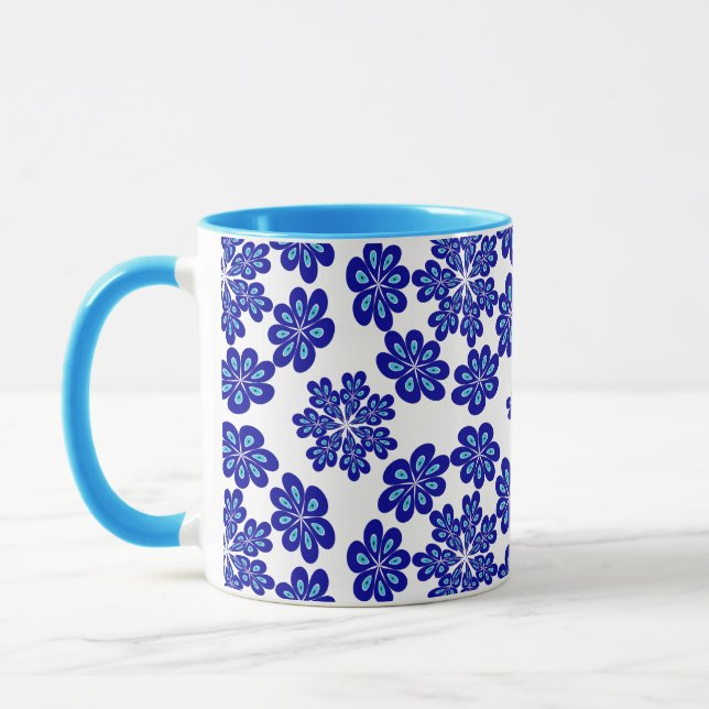 Cute Modern and Fun Blue Evil Eye Floral Pattern Mug (Left)