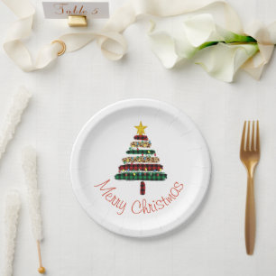 Cute Modern Animal Print Christmas Tree Holiday  Paper Plate