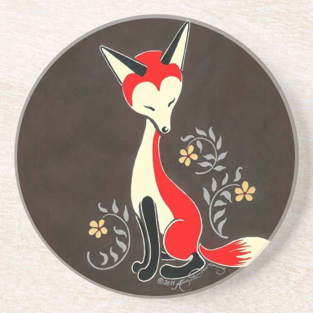 Cute Modern Artsy Fox Painting Coaster (Front)