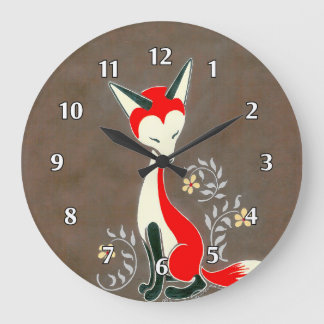 Cute Modern Artsy Fox Painting Large Clock