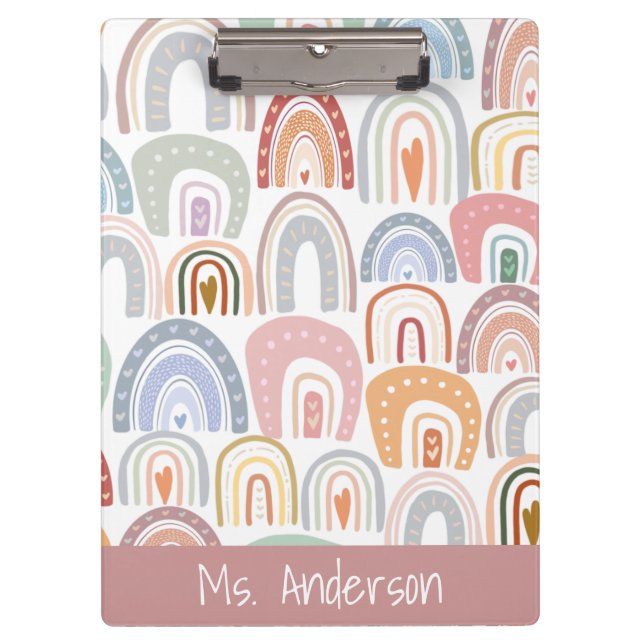 Cute Modern Assorted Pastel Rainbow Teacher Clipboard (Front)