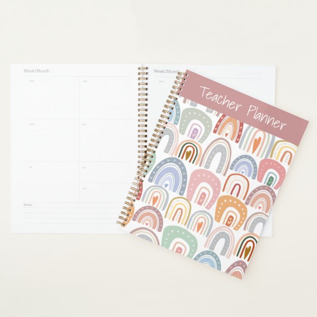 Cute Modern Assorted Pastel Rainbow Teacher Planner (Display)
