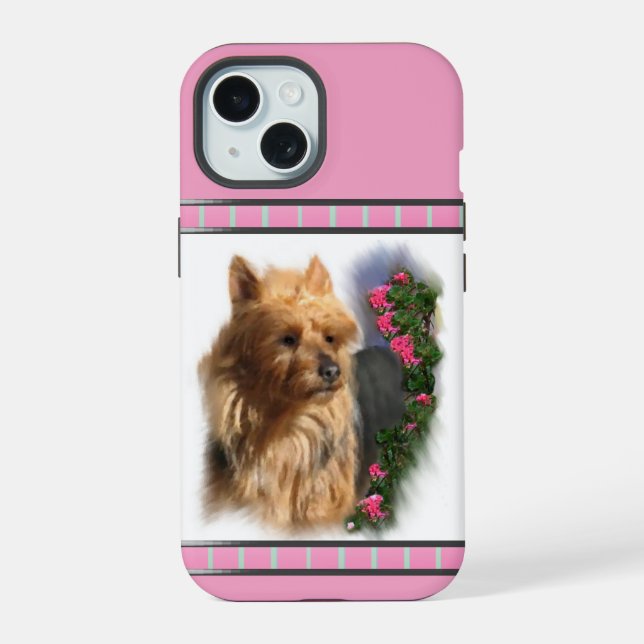 Cute Modern Australian Terrier Dog Art iPhone 15 Case (Back)